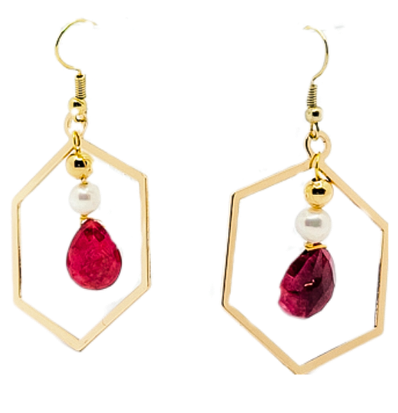 Natural Ruby Tear Drop Hoop Earrings L.Signature Collection by L.Styles