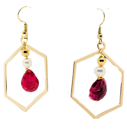 Natural Ruby Tear Drop Hoop Earrings L.Signature Collection by L.Styles