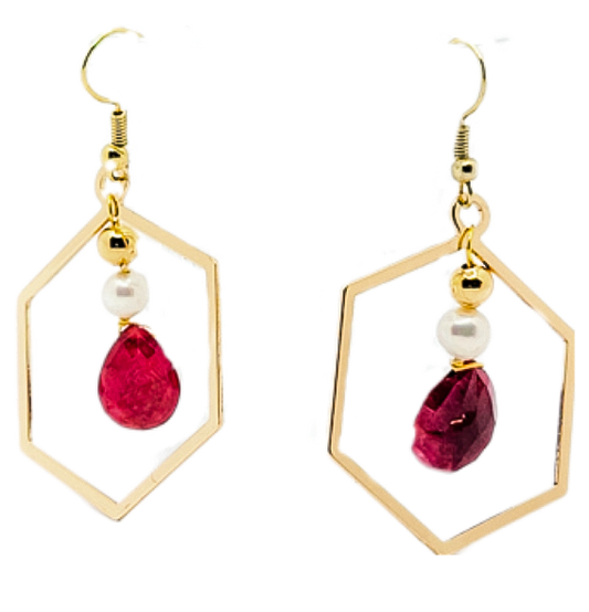 Natural Ruby Tear Drop Hoop Earrings L.Signature Collection by L.Styles