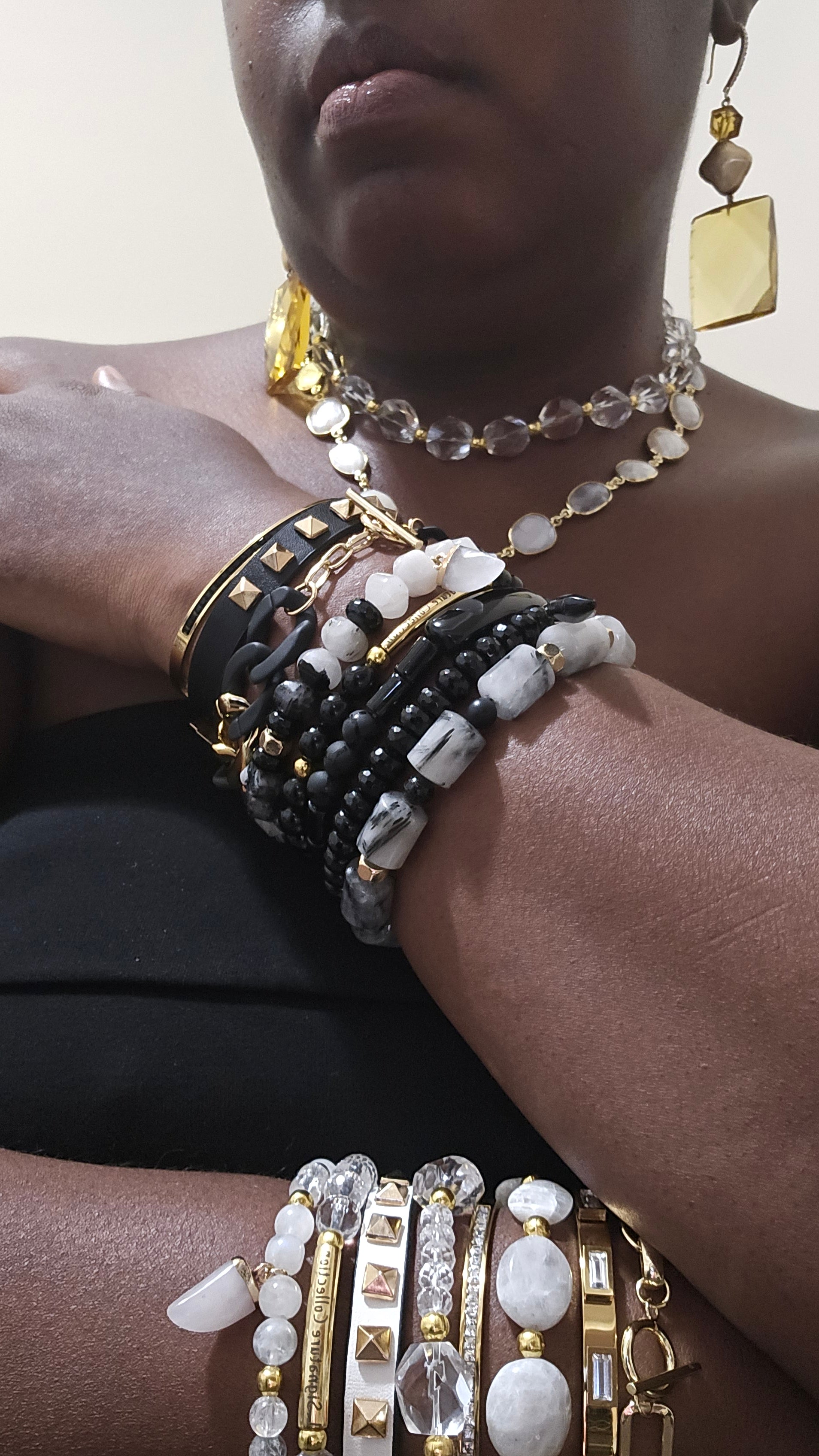 Tourmalinated Quartz Stacked Bracelet set L.Signature Collection by L.Styles