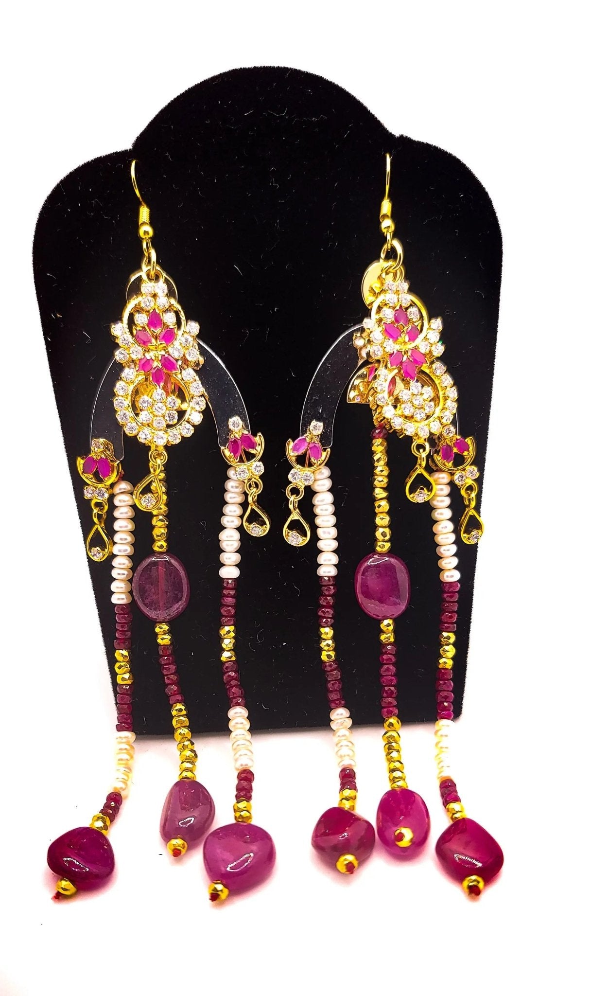 Ruby and Pearls Chandelier Earrings L.Signature Collection