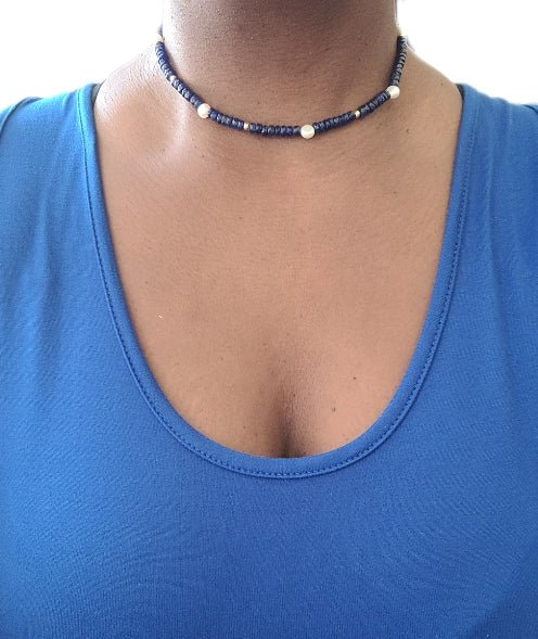 Sapphire and Freshwater Pearls Choker Necklace L.Signature Collection