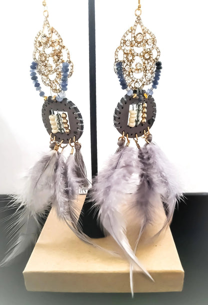 Sapphire and Gray Diamonds Feather Earrings L.Signature Collection