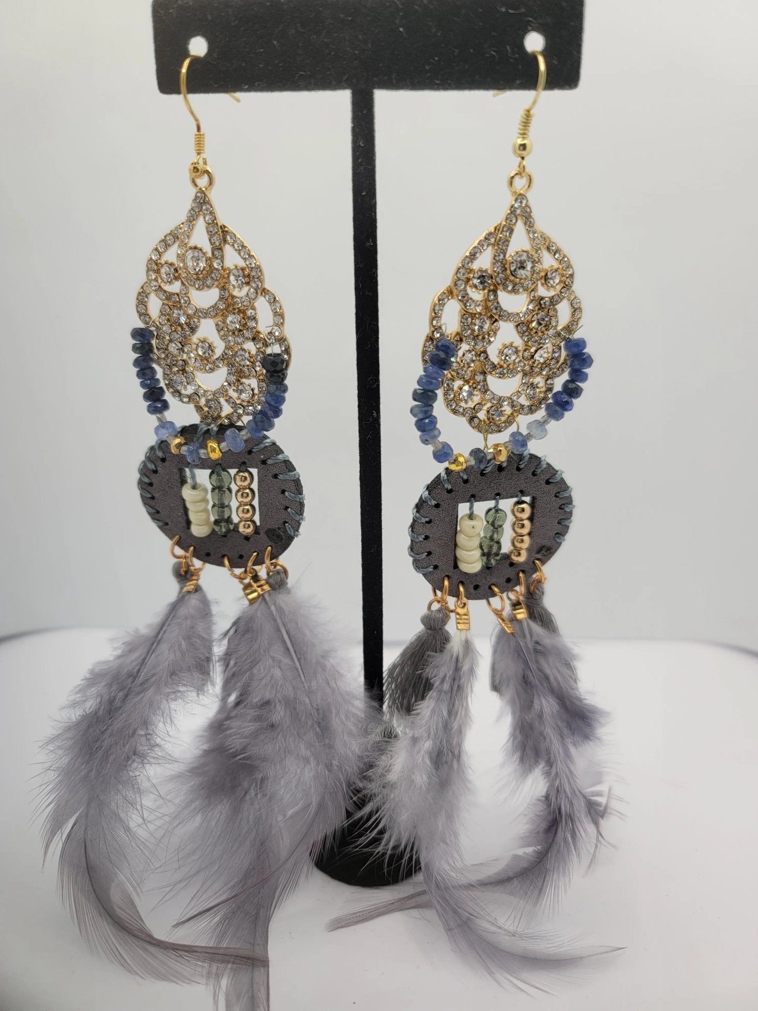 Sapphire and Gray Diamonds Feather Earrings L.Signature Collection