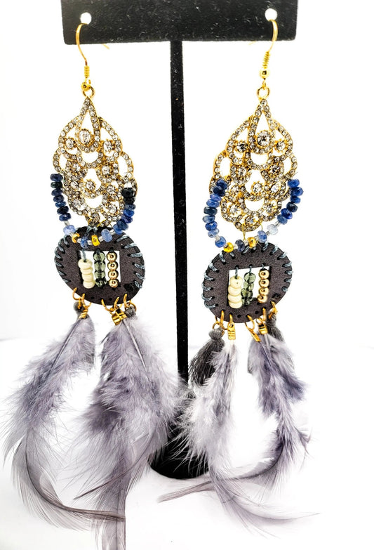 Sapphire and Gray Diamonds Feather Earrings L.Signature Collection