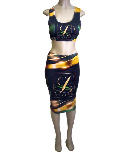 Signature 2pc. Green and Black skirt set L.Signature Collection by L.Styles