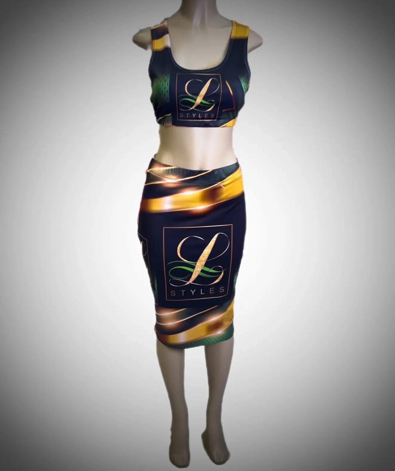 Signature 2pc. Green and Black skirt set L.Signature Collection by L.Styles