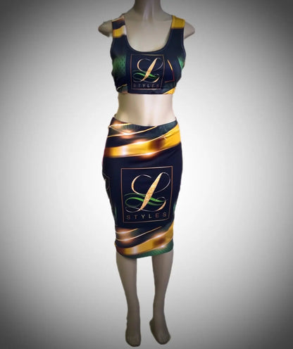 Signature 2pc. Green and Black skirt set L.Signature Collection by L.Styles