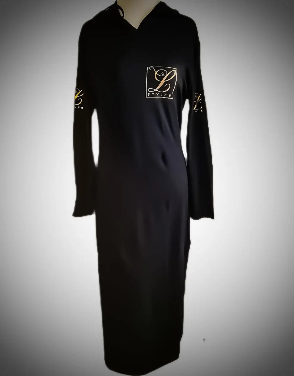 Signature Black and Gold Hoodie Maxi Dress L.Styles, LLC