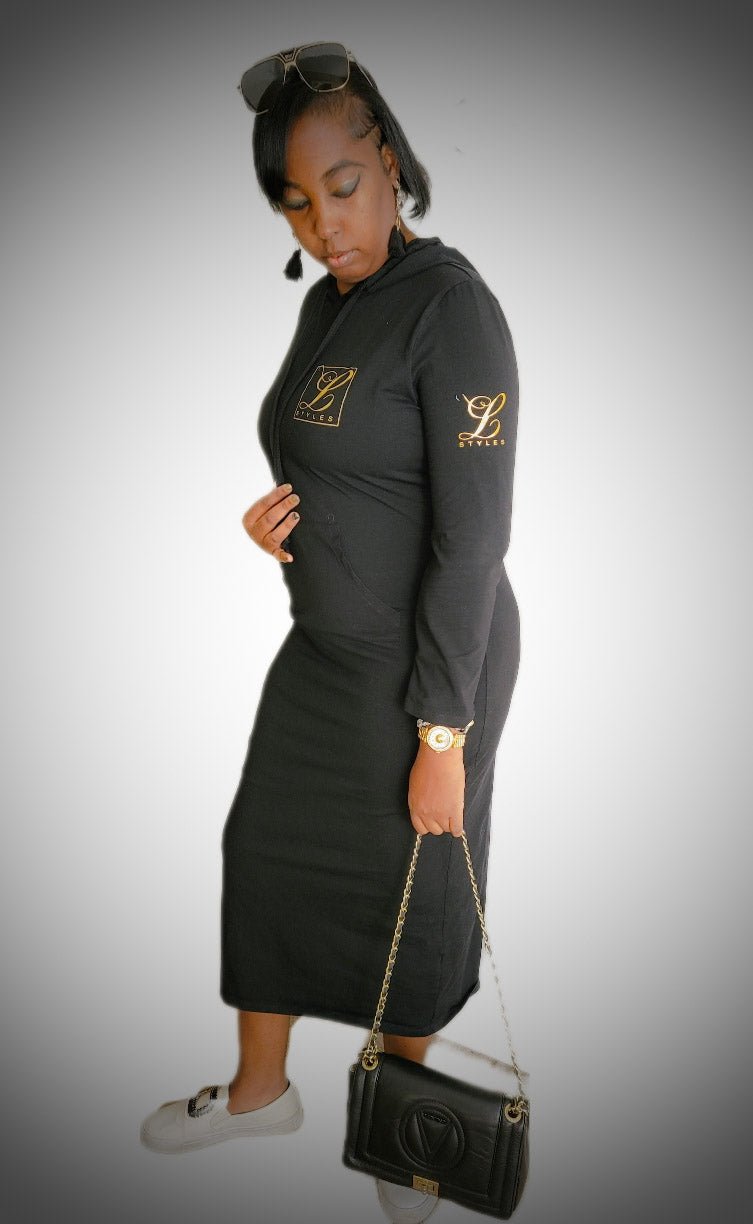 Signature Black and Gold Hoodie Maxi Dress L.Styles, LLC