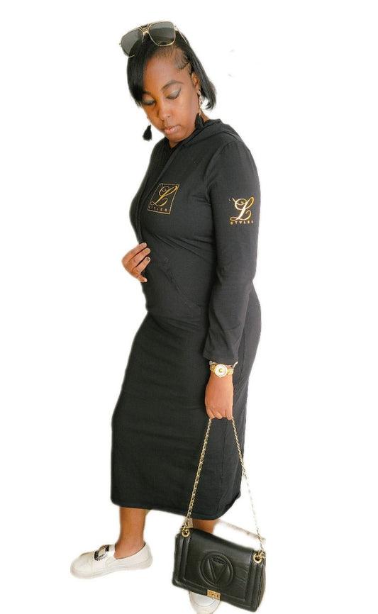 Signature Black and Gold Hoodie Maxi Dress L.Styles, LLC