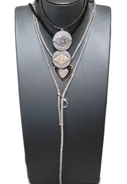 Silver Rhinestone Cord Necklace L.Signature Collection