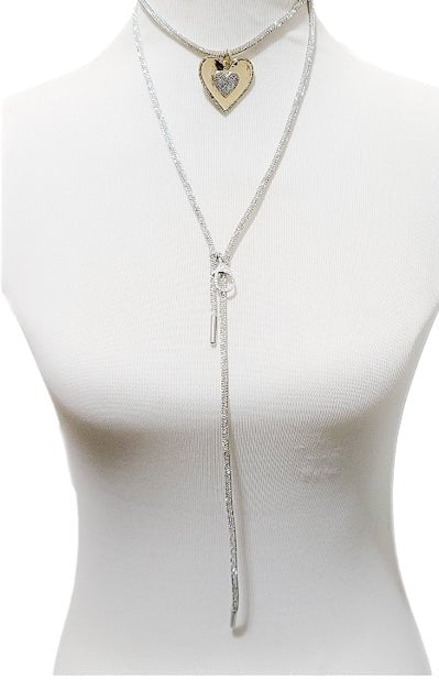 Silver Rhinestone Cord Necklace L.Signature Collection