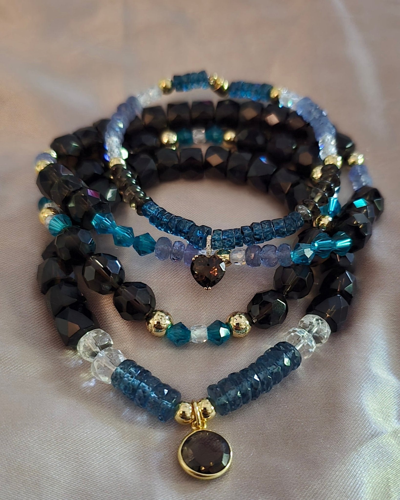 Smoky Quartz,Tanzanite, and Blue Topaz Bracelet set - L.Signature Collection by L.Styles