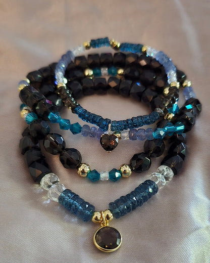 Smoky Quartz,Tanzanite, and Blue Topaz Bracelet set - L.Signature Collection by L.Styles