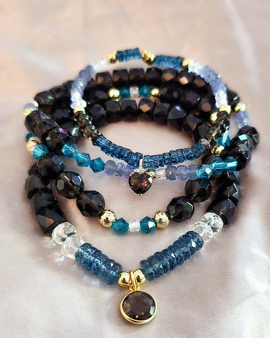 Smoky Quartz,Tanzanite, and Blue Topaz Bracelet set - L.Signature Collection by L.Styles