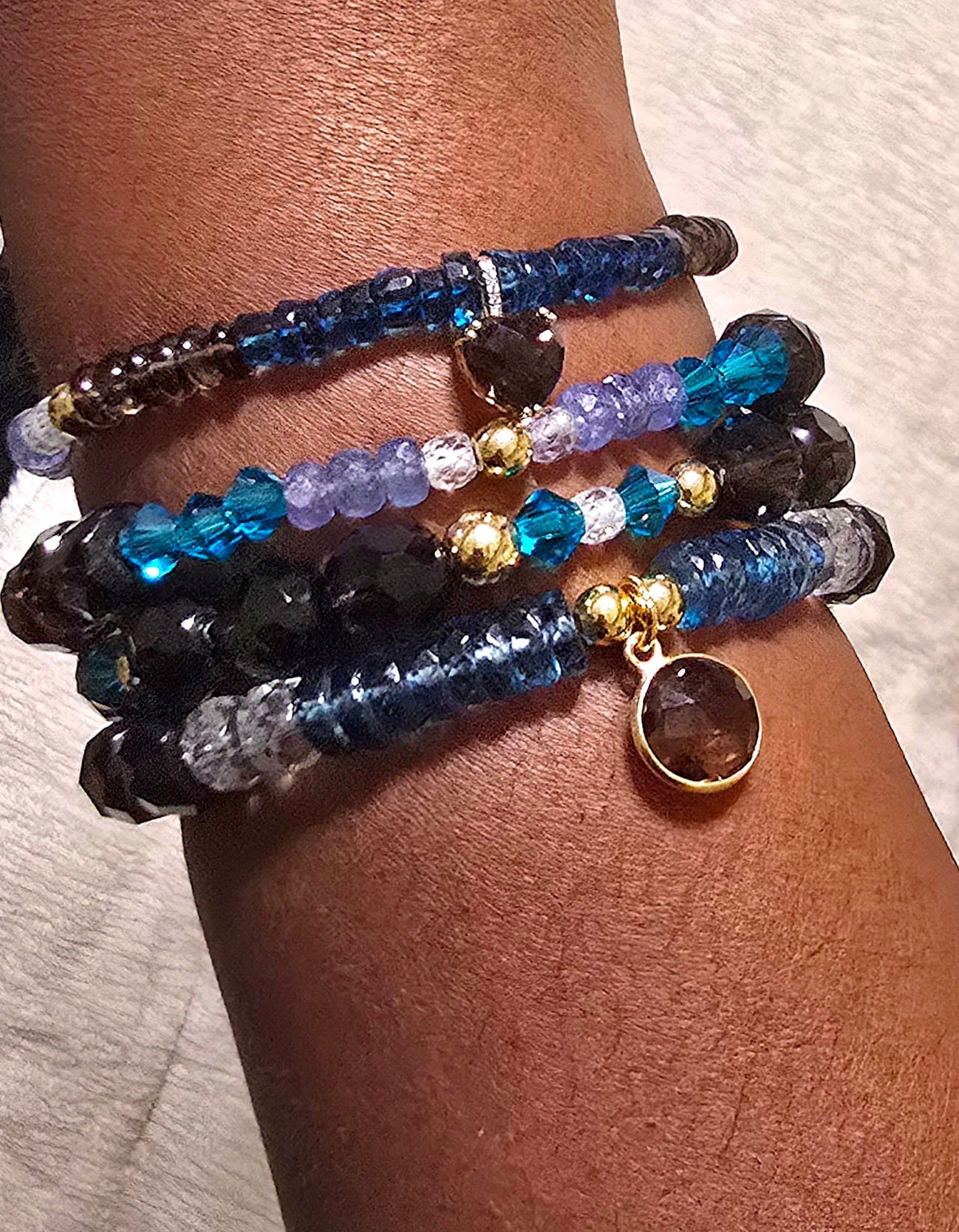 Smoky Quartz,Tanzanite, and Blue Topaz Bracelet set - L.Signature Collection by L.Styles