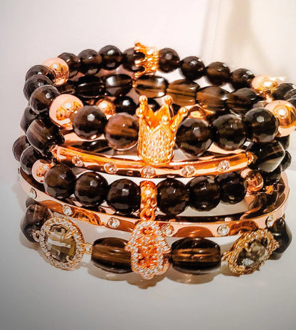 Stacked "Rose" Smoky Quartz Crown Bracelet set L.Signature Collection by L.Styles