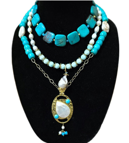 "The Deep Blue Sea" |Turquoise and Freshwater Pearl Necklace L.Signature Collection by L.Styles