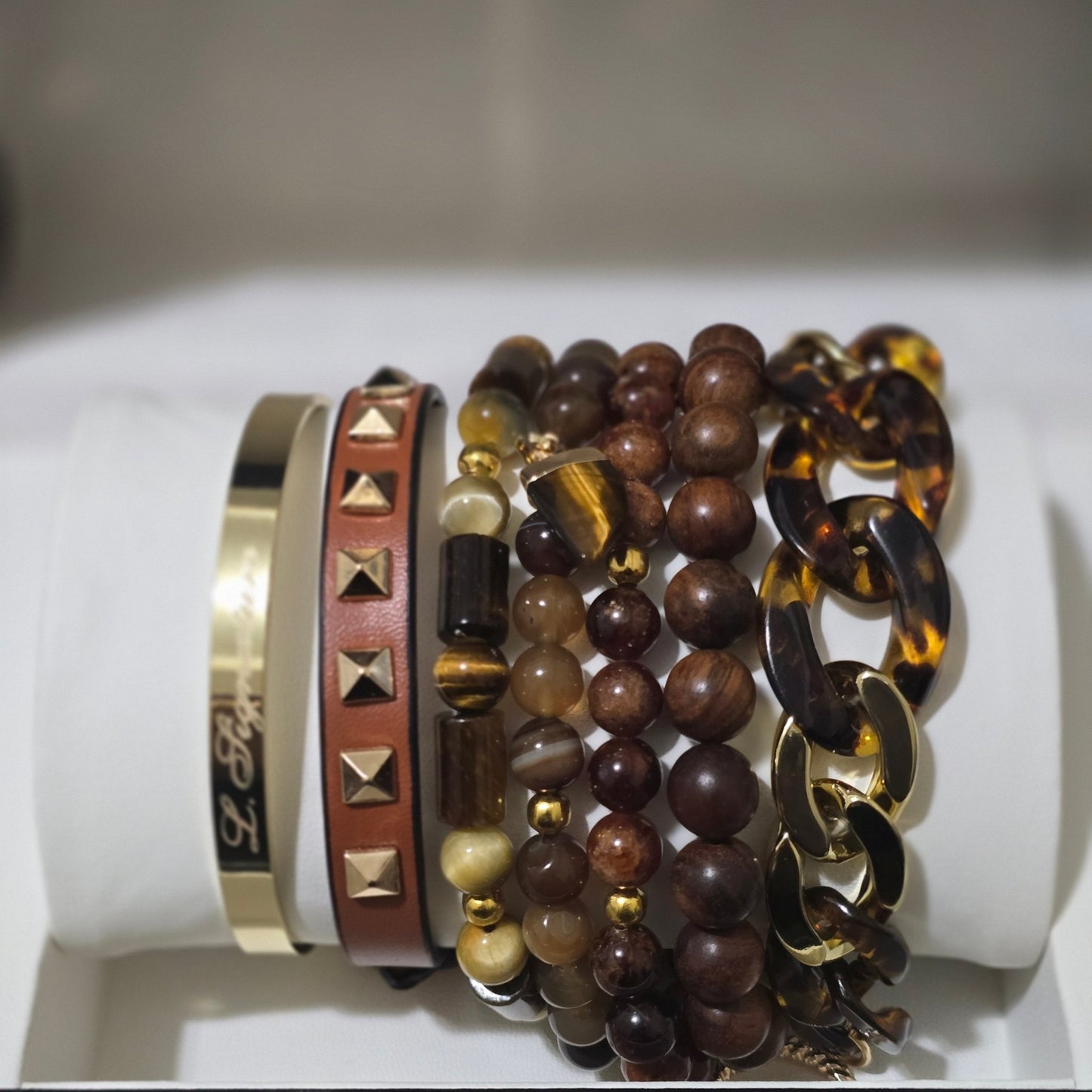 Tiger Eye and Wood Bead Bracelet set L.Signature Collection by L.Styles