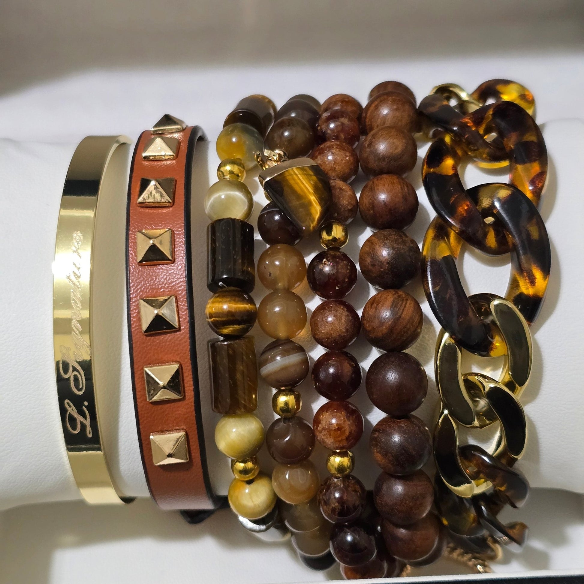 Tiger Eye and Wood Bead Bracelet set L.Signature Collection by L.Styles