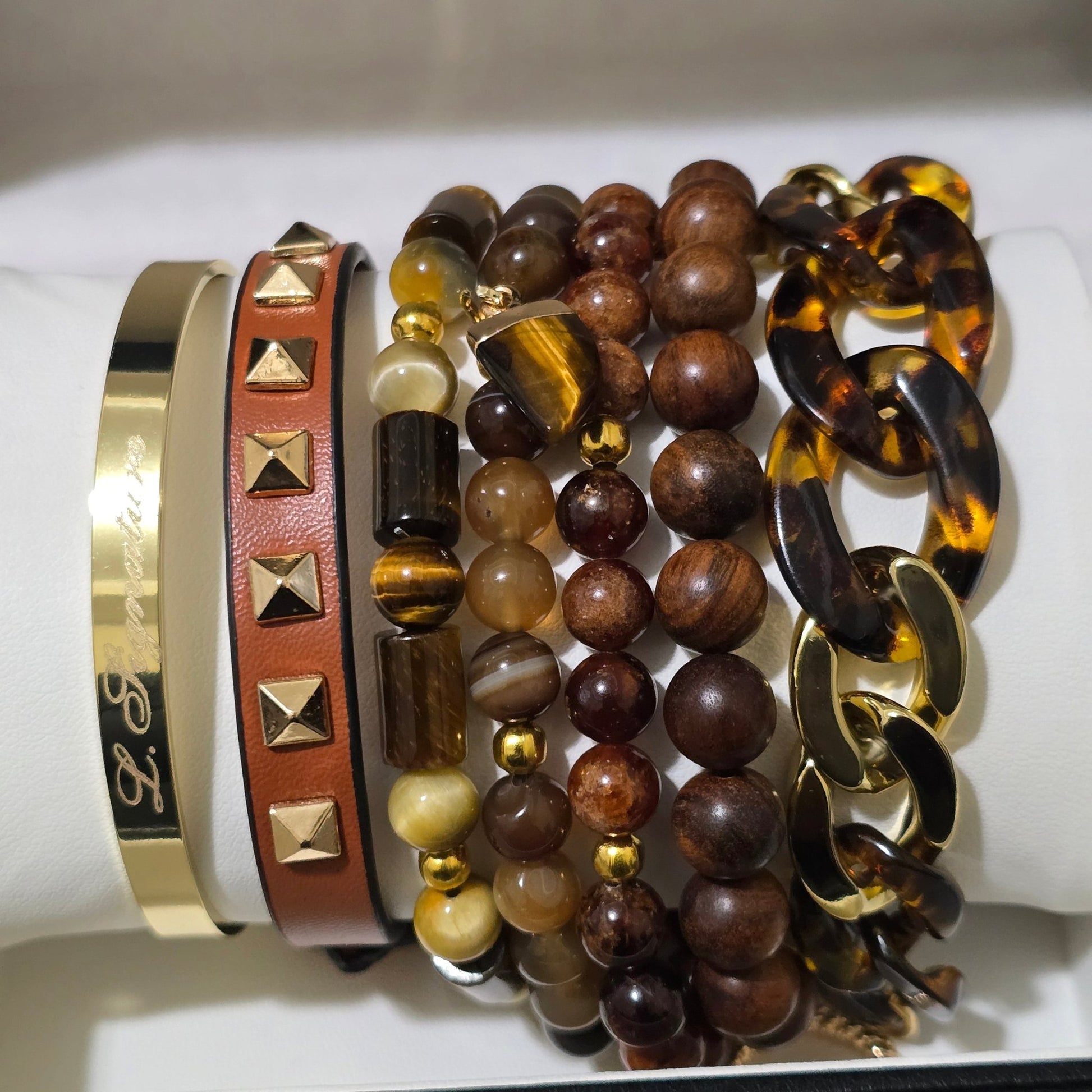 Tiger Eye and Wood Bead Bracelet set L.Signature Collection by L.Styles