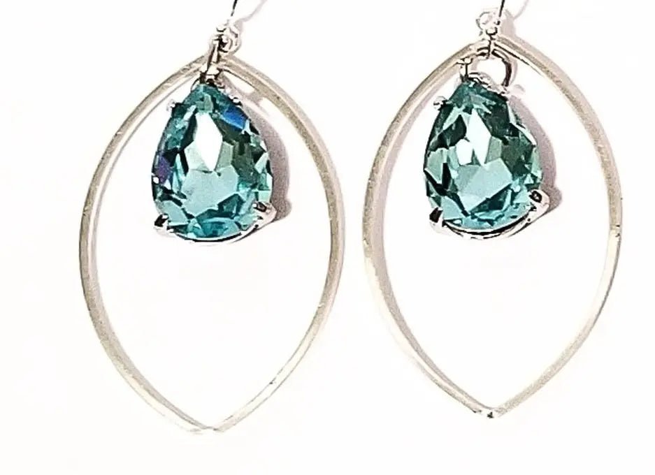 Turquoise Faceted Teardrop Silver Hoop Earrings L.Signature Collection