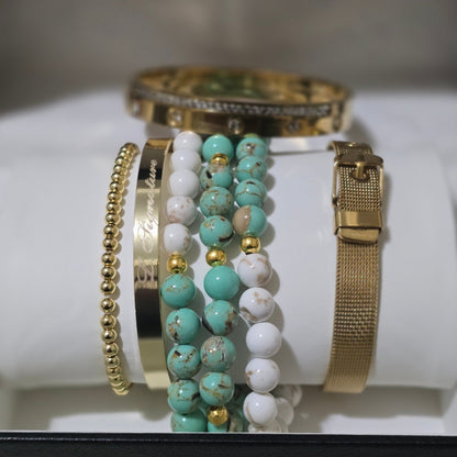 Turquoise Mother of Pearl and Magnesite Bracelet set L.Signature Collection by L.Styles