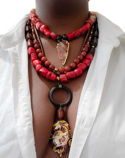 "Vibrant Red" Ocean Jasper Layered Necklace Set L.Signature Collection by L.Styles