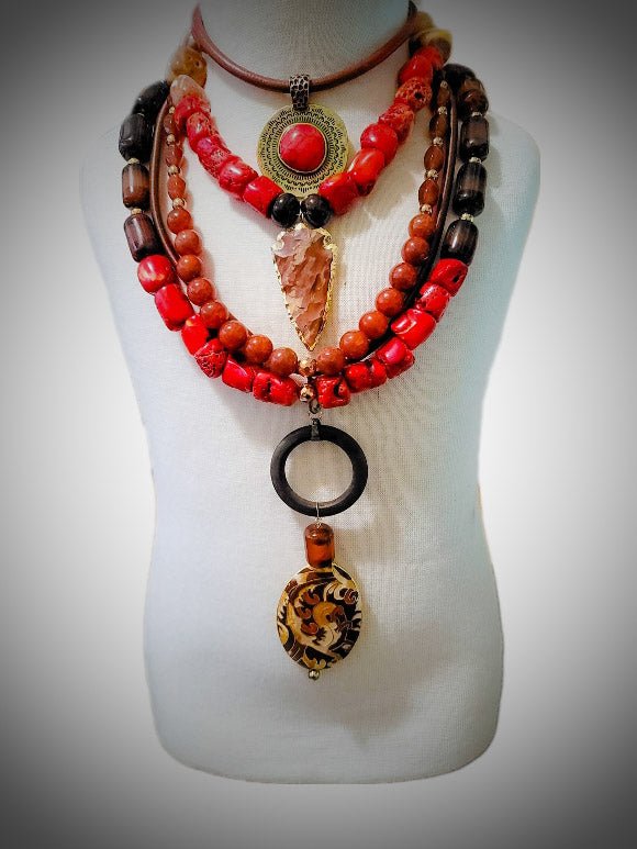 "Vibrant Red" Ocean Jasper Layered Necklace Set L.Signature Collection by L.Styles