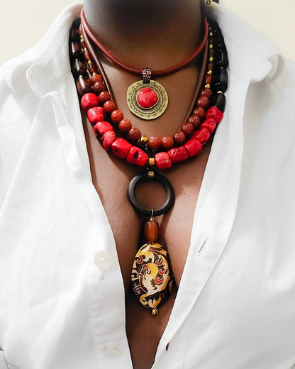 "Vibrant Red" Ocean Jasper Layered Necklace Set L.Signature Collection by L.Styles