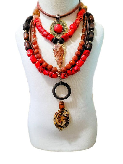 "Vibrant Red" Ocean Jasper Layered Necklace Set L.Signature Collection by L.Styles