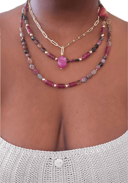 Watermelon Tourmaline and Ruby Layered Necklace - L.Signature Collection by L.Styles