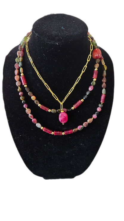 Watermelon Tourmaline and Ruby Layered Necklace - L.Signature Collection by L.Styles