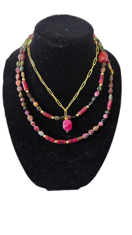 Watermelon Tourmaline and Ruby Layered Necklace - L.Signature Collection by L.Styles