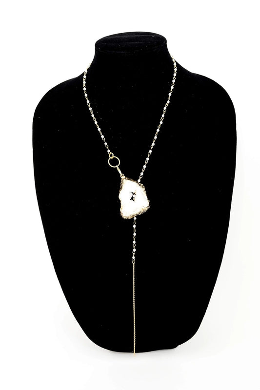 White " Druzy Agate Long Collar Necklace L.Signature Collection