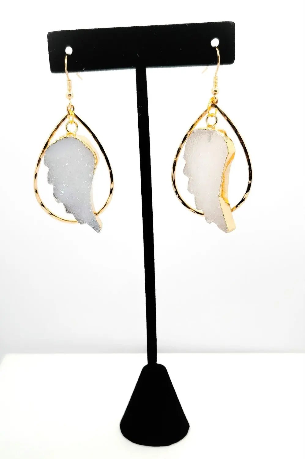 White Druzy Quartz "Angel Wings" Earrings L.Signature Collection