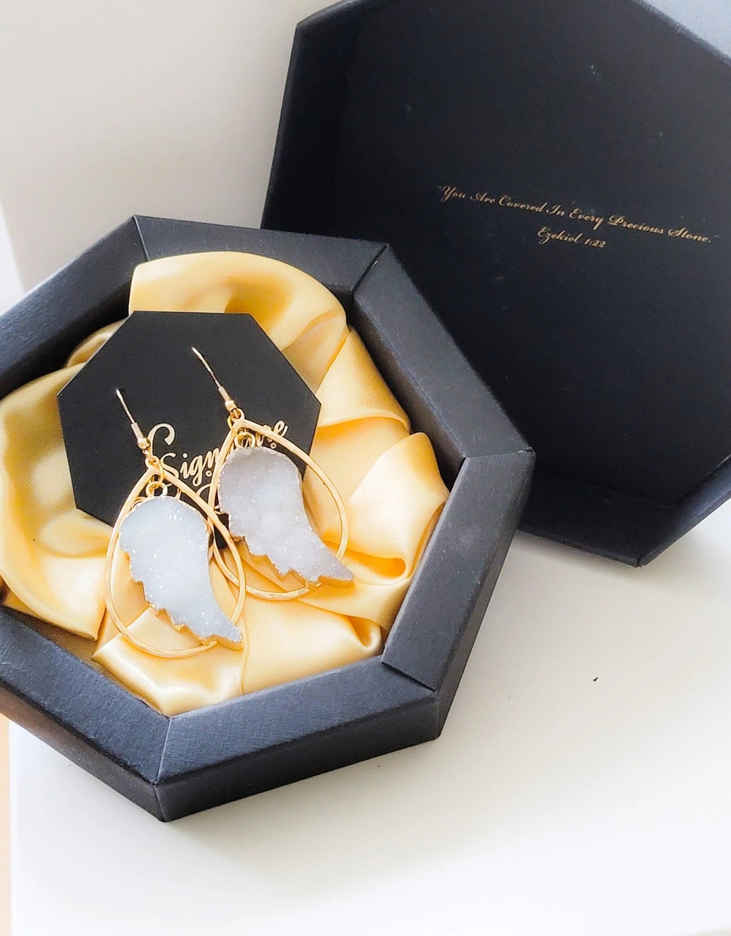 White Druzy Quartz "Angel Wings" Earrings L.Signature Collection