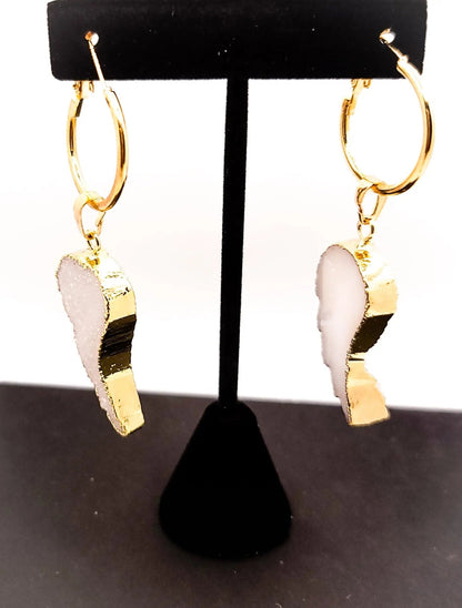 White Druzy Quartz Earrings "Angel Wings" L.Signature Collection