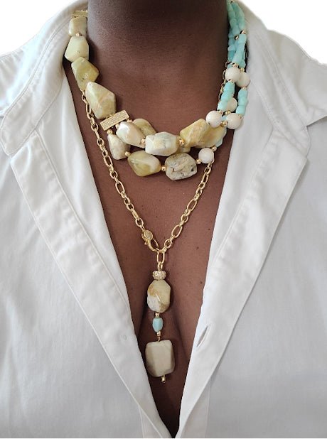 Yellow and Peruvian Blue Opal Multistrand Necklace L.Signature Collection by L.Styles