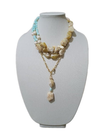 Yellow and Peruvian Blue Opal Multistrand Necklace L.Signature Collection by L.Styles