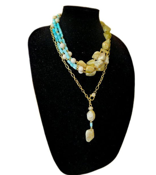 Yellow and Peruvian Blue Opal Multistrand Necklace L.Signature Collection by L.Styles