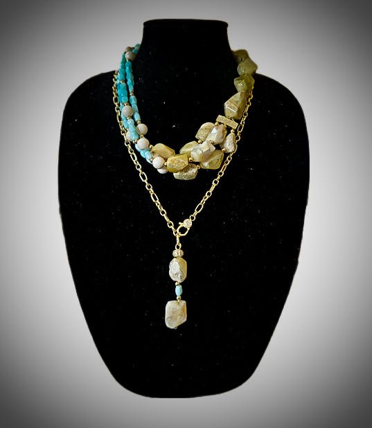 Yellow and Peruvian Blue Opal Multistrand Necklace L.Signature Collection by L.Styles