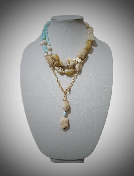 Yellow and Peruvian Blue Opal Multistrand Necklace L.Signature Collection by L.Styles