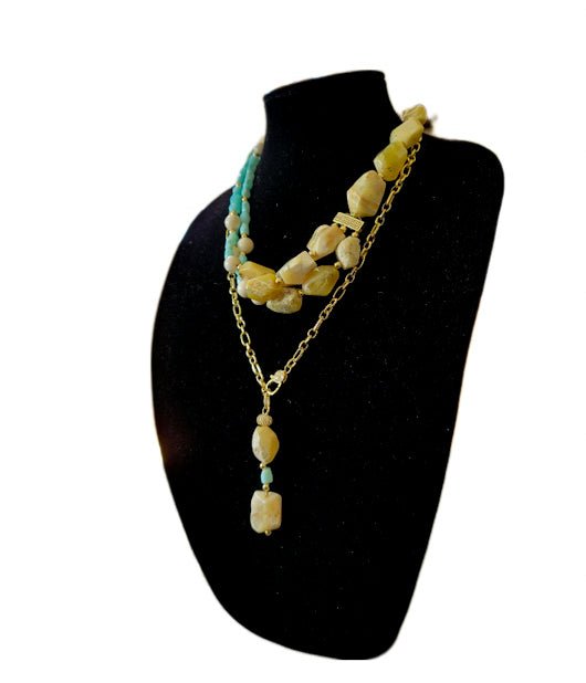 Yellow and Peruvian Blue Opal Multistrand Necklace L.Signature Collection by L.Styles