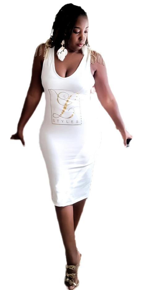 L.Styles' White Fringe Shoulder Bodycon Dress L.Signature Collection by L.Styles