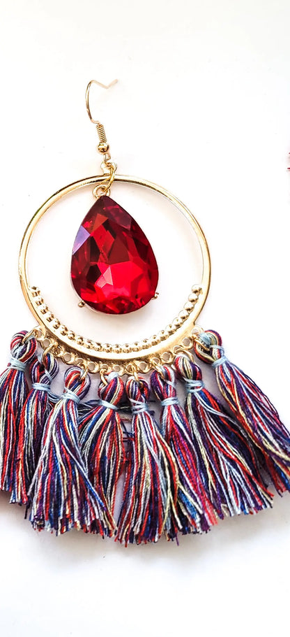 MultiColor Tassel Earrings - Red Austrian L.Signature Collection by L.Styles